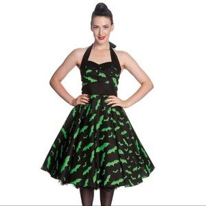Hell Bunny Green and Black Bat Rockabilly Dress